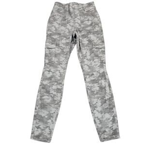 Spanx Cargo Pants Womens Medium Gray Camo Print Ankle 4 Way Stretch Casual